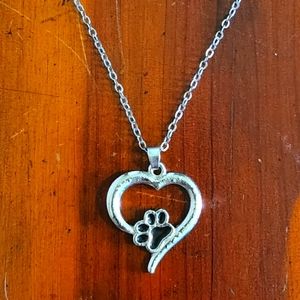 Heart and paw print pendant with chain necklace